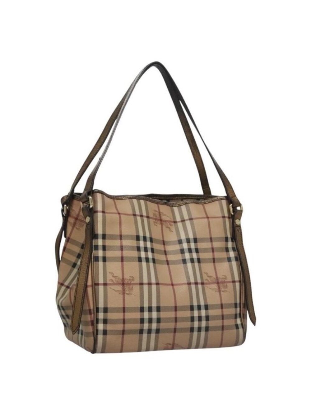 Authentic BURBERRY Nova Check Shoulder Bag PVC Beige Brown gold